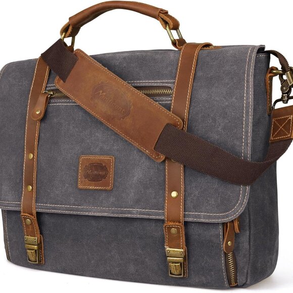 Laptop Messenger bag for Mens 15.6 Inch, Waterproof Vintage Genuine Leather Mens
